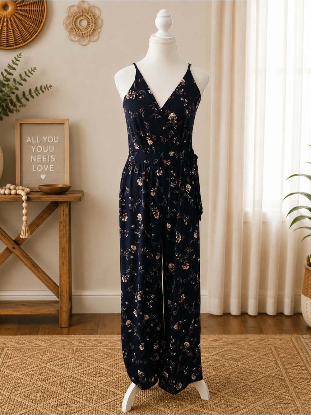 Kaileigh Navy Floral Wrap-Front Jumpsuit